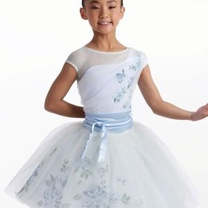 Girls Ballet Elegant Blue Floral Kids Dance Costume